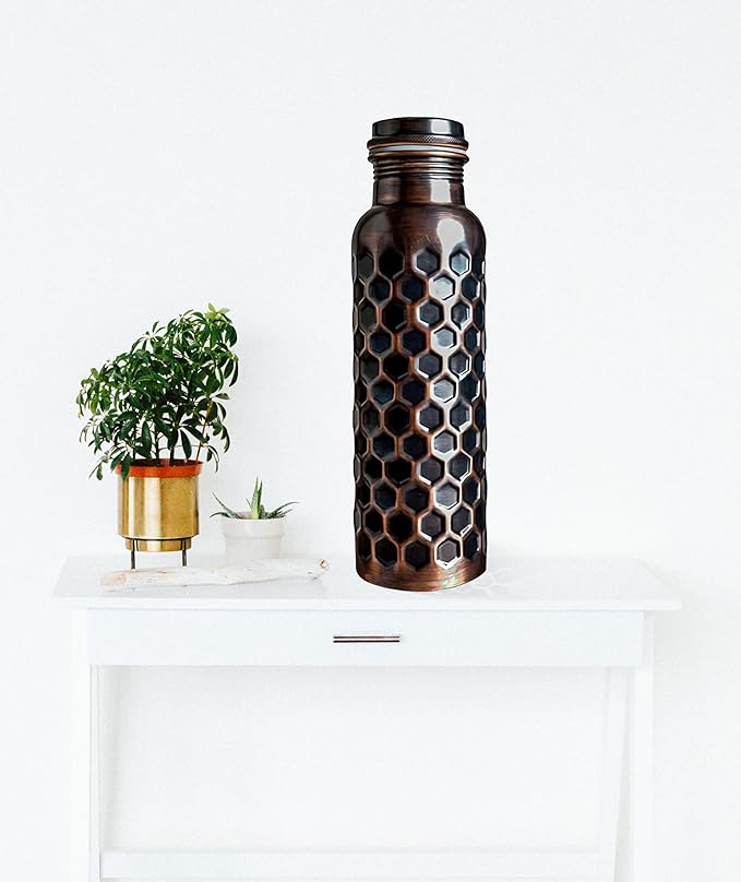 Copper Water Bottle With Beautiful Design 32 oz - Leak Proof Ayurvedic Drinkware Copper Vessel for Sports, Gym, Outdoors, Yoga, (Design 20)