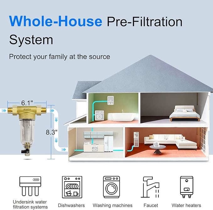 40 Micron Spin Down Sediment Filter,Reusable Sediment Water Filter,Washing Machine Water Filter,Whole House Pre-Filtration System for City Water & Well Water,25GPM,1" MNPT+3/4" FNPT+3/4" MNPT