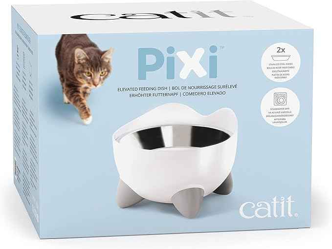 Catit PIXI Elevated Feeding Dish, Whisker Stress Free Food & Water Cat Bowl White