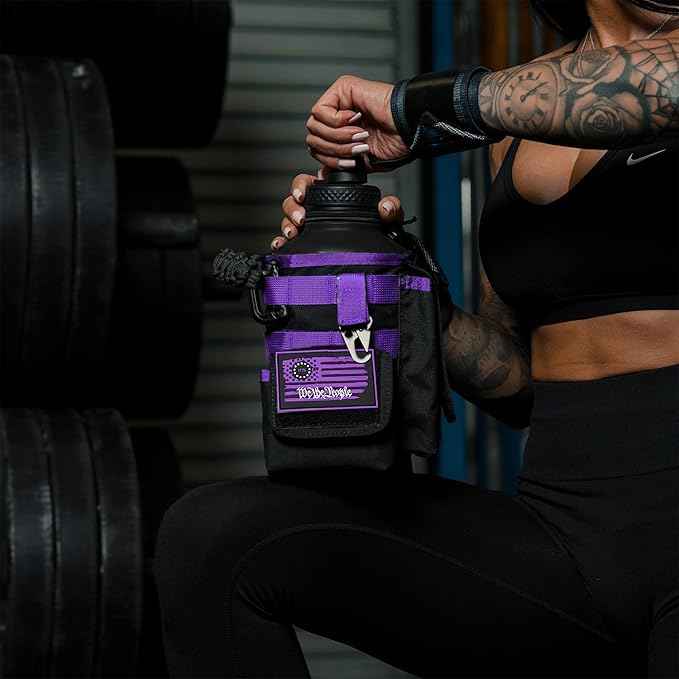 Iron Infidel Battle Bottle - Half Gallon Water Bottle Insulated, 64 oz Tactical Stainless Steel Water Jug with Handle - Gym Water Bottle with Rugged Sleeve for Storage (Twilight 2 Liter)
