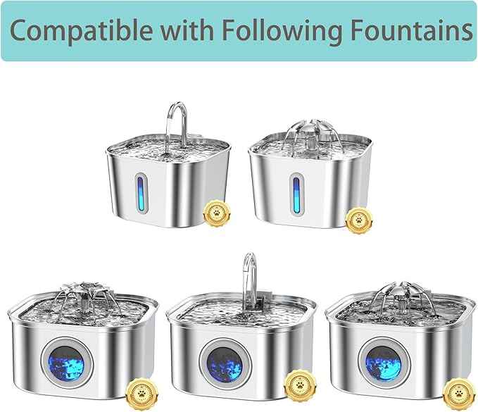 Cat Water Fountain Filters Replacement for 2.2L & 3.2L Square Stainless Steel Fountains & 7L Dog Water Fountains, 12 Carbon Filters & 12 Pre-Filter Sponges (PS06)