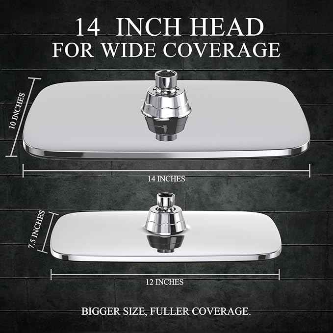 Veken 14" Wide Rain Shower Head with Handheld, High Pressure Handheld Shower Heads with Multi Spray Modes, Rainfall Combo with Metal Extension Arm,Detachable Dual Shower, Extra Long Hose,Silver Chrome