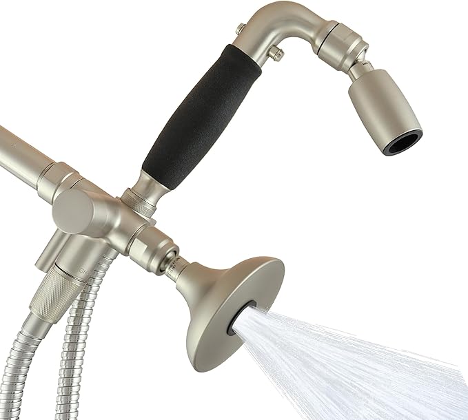High Sierra® Lead-Free Metal 3-way Combo Shower Kit. Built in Diverter Valve Effortlessly Diverts Flow from the Fixed Shower Head to the Handheld and back - Ultra Low Flow 1.5 GPM - Brushed Nickel