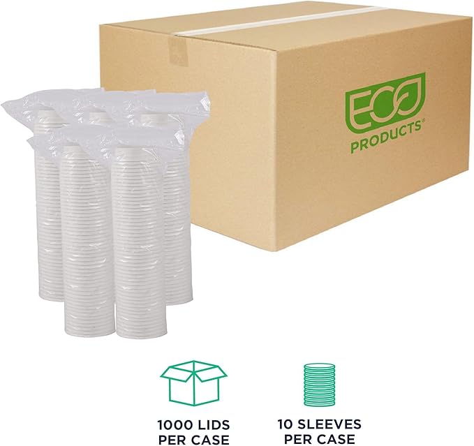 Eco-Products Compostable Molded Fiber Coffee Cup Lids, Case of 1000, White GreenStripe Tops, Fits 8oz Hot Cups, Disposable White Molded Fiber, No PFAS, Tree-Free, ASTM Compliant, BPI-Certified