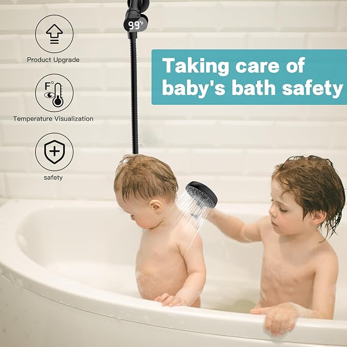 JDO Handheld Shower Head with LED Display Temperature -High Flow Showerhead with 6 Different Shower Modes - Easy-to-Clean Functions - Shower Hose Shower Holder Included