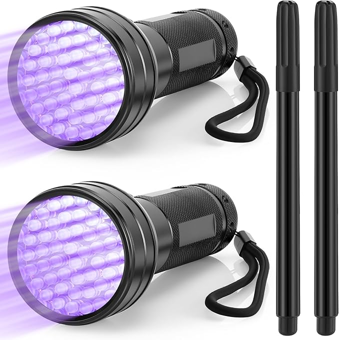 Tegeme 4 Invisible Ink Pen Set 2 Invisible Marker 2 Blacklight Flashlights with UV Black Light Markers Disappearing Ink Pen for Secret Notes Holiday Gifts Favors(51 LED)