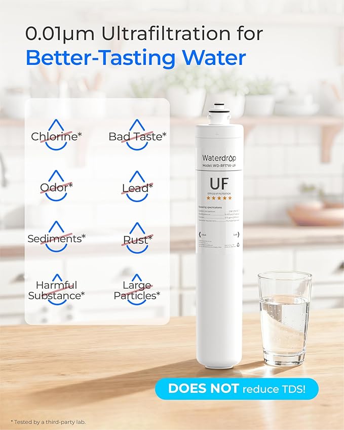 Waterdrop RF17W-UF 0.01 Micron Water Filter, Reduces Lead, Chlorine, Bad Taste & Odor, 24K Gallons High Capacity, Replacement for Waterdrop Under Sink Water Filtration system, White