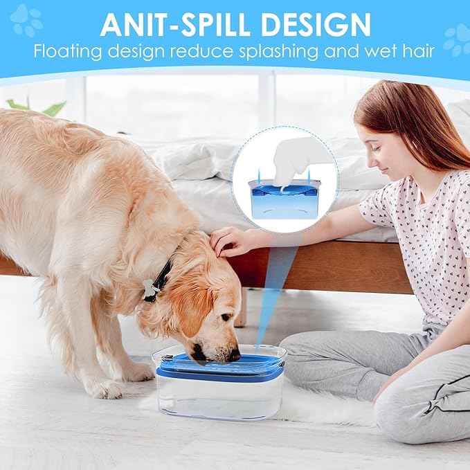 AONKEY 3L Dog Water Bowl No Spill, 101oz Large Spill Proof Dog Bowl Reduce Refill, Anti Splash No Mess Dispenser Dripless Slow Drinking Water Bowl for Sloppy Messy Drinkers (Navy Blue)