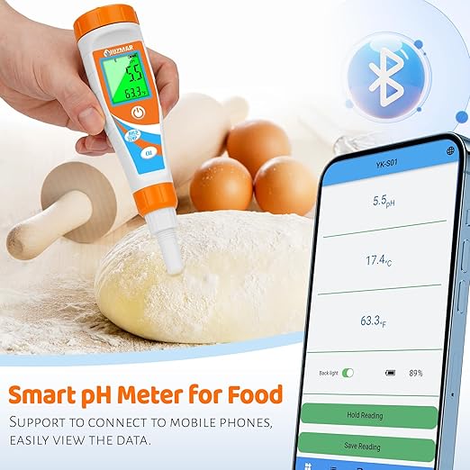 Smart pH Meter for Food pH Test Kit for Sourdough and Bread Dough Professional Spear Sensor Food Tester Digital pH Meter for Sausages Meat Cheese Sushi Rice and Other Solid Semi-Solid