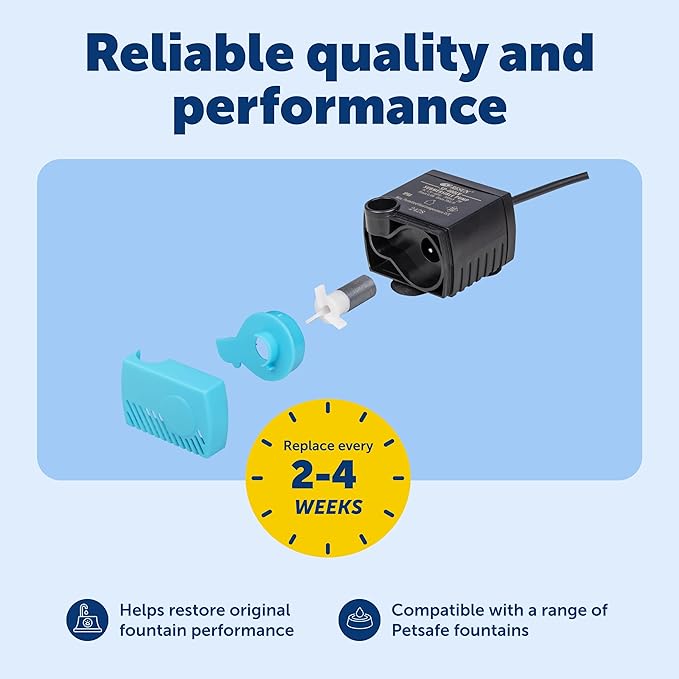 PetSafe Replacement Pump, Submersible, Quiet Operation, Compatible with Drinkwell Ceramic, Stainless Steel, 360 Pet Water Fountains (PAC00-13206)