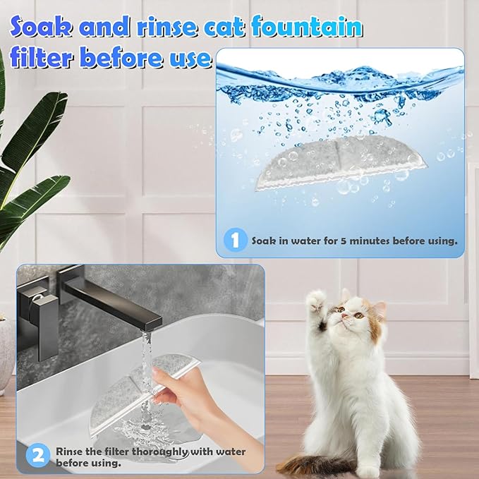 12 Pack Cat Water Fountain Filters for eufy Stainless Steel Water Dispensers 3L/105oz, Triple Filtration System Pet Fountain Filter Replacement for Cats Or Dogs