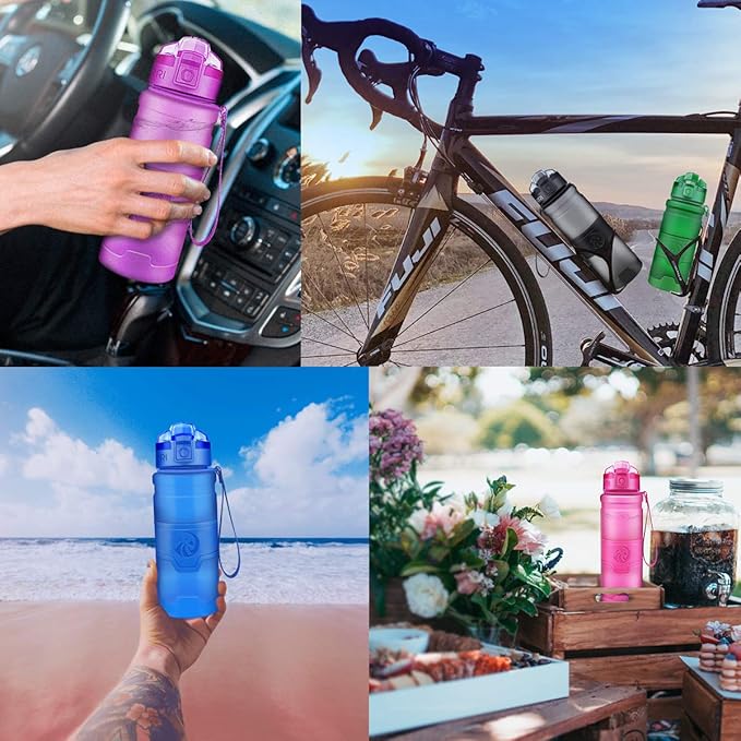 ZORRI Sports Water Bottle, 400/500/700ml/1L, BPA Free Leak Proof Tritan Lightweight Bottles for Outdoors,Camping,Cycling,Fitness,Gym,Yoga- Kids/Adults Drink Bottles with Filter, Lockable Pop Open Lid