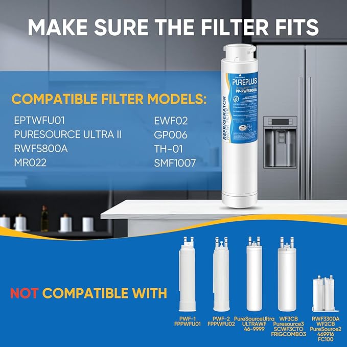 PUREPLUS EPTWFU01 Refrigerator Water Filter, Compatible with Frigidaire EWF02, GP006, Pure Source Ultra II, RWF5800A, 4Pack