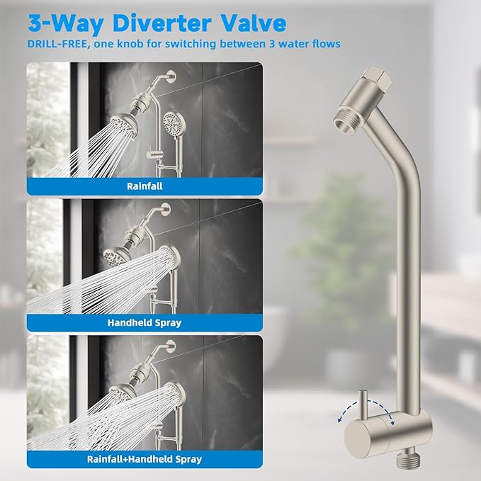 Filtered Shower Heads, All Metal Dual Shower Head Easy Reach Handheld Spary Combo, 3-Way High Pressure 70 Mode Rainfall Showerhead, 71" Hose, Shower Bracket, 20 Stage Shower Filter, Brushed Nickel