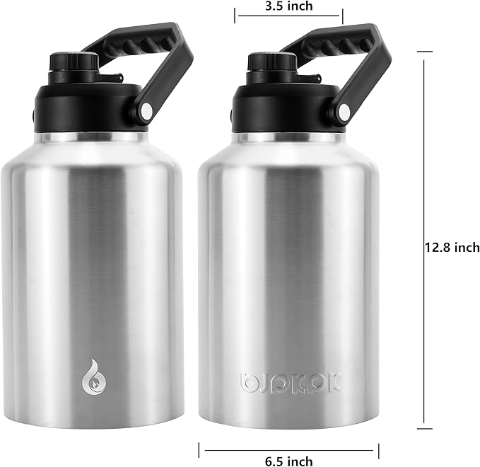 BJPKPK One Gallon(128 oz) Insulated Water Bottle, Dishwasher Safe Stainless Steel Jug, BPA Free Jug with Ergonomic Handle & Anti-slip Bottom, Large Water Bottle,Stainless Steel