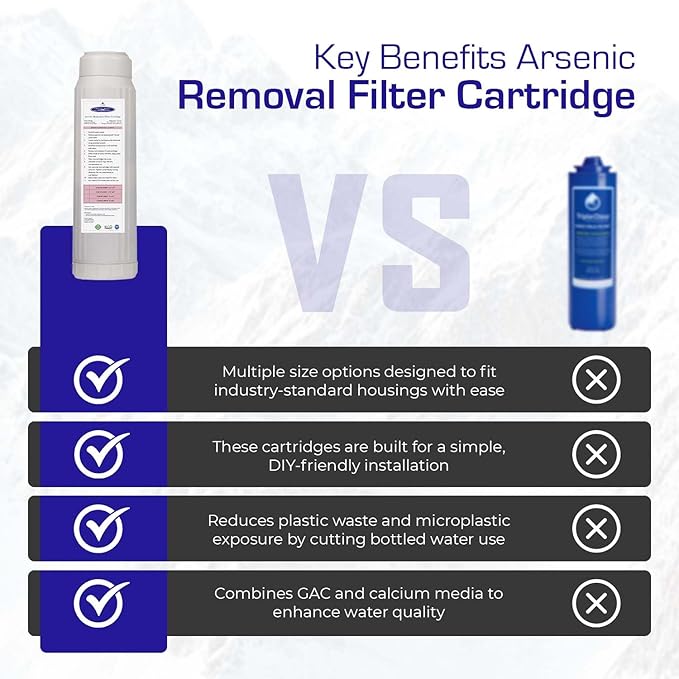 Crystal Quest Arsenic Water Filter Cartridge – Reduces Arsenic – Long Lasting, Easy to Install, High-Capacity, Steady 3 GPM Flow – Improves Water Quality for Home and Office - 2-7/8" x 9-3/4"
