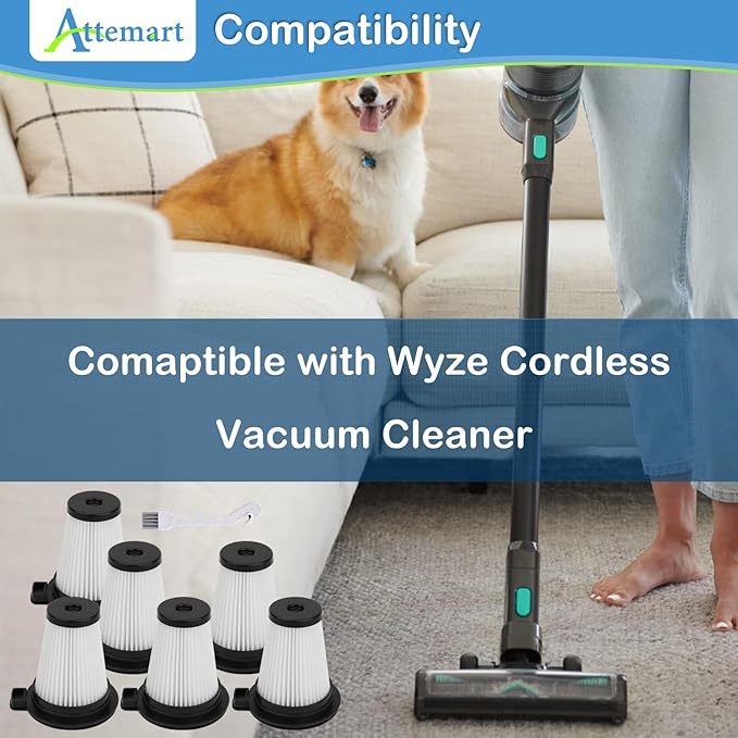 6 Pack HEPA Filter Compatible with Wyze Cordless Vacuum Cleaner Replacement Filters, Compare to part #WCVRHF for Wyze Handheld Cordless Vacuum, Washable Filters Replacement for Wyze - AquaVibe