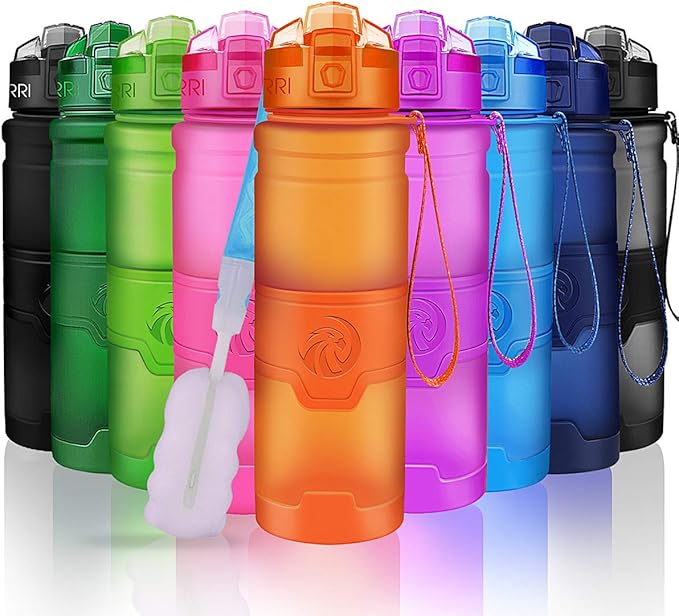 ZORRI Sports Water Bottle, 400/500/700ml/1L, BPA Free Leak Proof Tritan Lightweight Bottles for Outdoors,Camping,Cycling,Fitness,Gym,Yoga- Kids/Adults Drink Bottles with Filter, Lockable Pop Open Lid