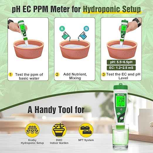 Hydroponic pH EC Meter, Water pH TDS PPM Meter with Simultaneous Display for Reservoir Nutrient Solution, pH EC Meter for Water Hydroponic DWC System Setup, Measure Conductivity for Aquaponics