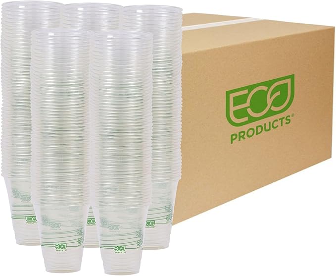 ECO PRODUCTS GreenStripe Clear Compostable 12oz PLA Plastic Cups, Case of 1000, Disposable Renewable Plant-Based Cold Cups, For Cold Drinks & Snacks, BPI Certified, ASTM Compliant.
