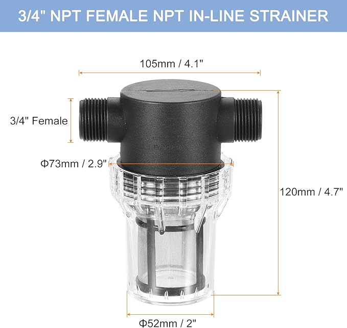 uxcell Pressure Washer Filter 3/4" NPT Female Thread, Inline Mesh Strainer Attachment, Outlet for Pipe Strainer, Stainless Steel Screen with Sealant Tape (Size:80 Mesh) - AquaVibe