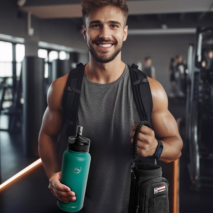 NATURE PIONEOR Insulated Water Bottles with Carrier Holder Sleeve - 32 ounce Stainless Steel Water Bottle with 3 Lids,straw,Keeps Hot and Cold
