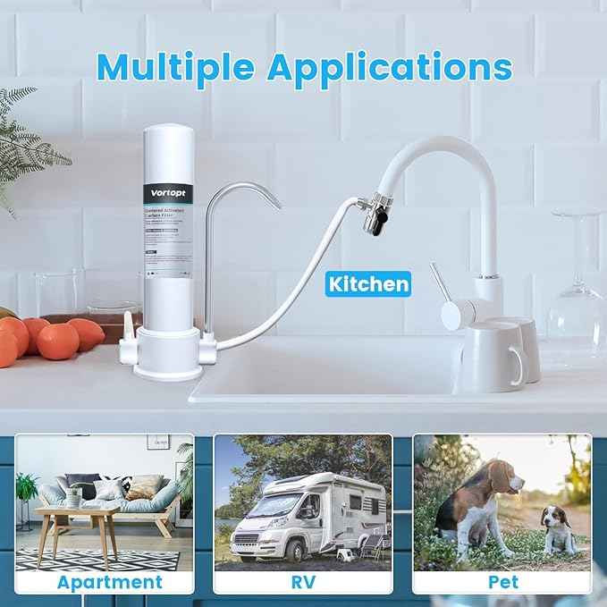 Vortopt Countertop Water Filter F8-Faucet Filtration System for Kitchen Sink,Reduces 99% Chlorine,Heavy Metals,Bad Odors,Includes 1 Filter.
