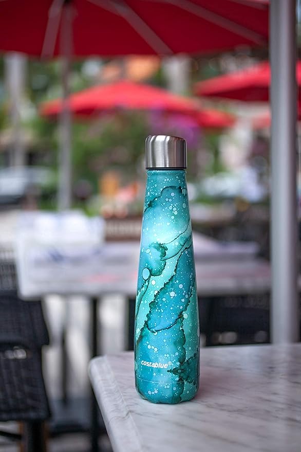 Insulated Water Bottle - On-The-Go Refillable Stainless Steel Water Bottles For Adults, Reusable Thermos Travel Tumbler With Leak-proof Lid For Hot & Cold Beverages (17Oz. Bubbly Green)