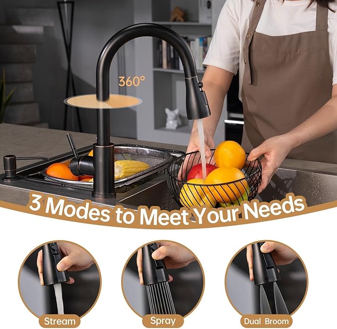 APPASO Oil Rubbed Bronze Kitchen Faucet, S304 Stainless Steel Kitchen Faucets with Soap Dispenser and Pull Down Sprayer 3 Modes, High Arch Single Handle Sink Faucet Bronze