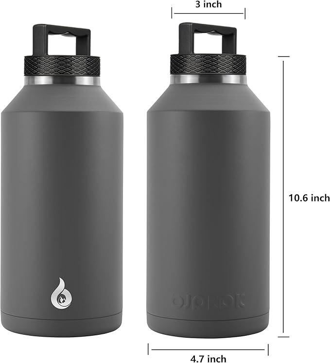 BJPKPK Half Gallon Water Bottle Insulated, Dishwasher Safe 64 oz Water Bottle with Handle, Leakproof BPA Free Thermal Flasks, Large Stainless Steel Jug for Sports, Grey