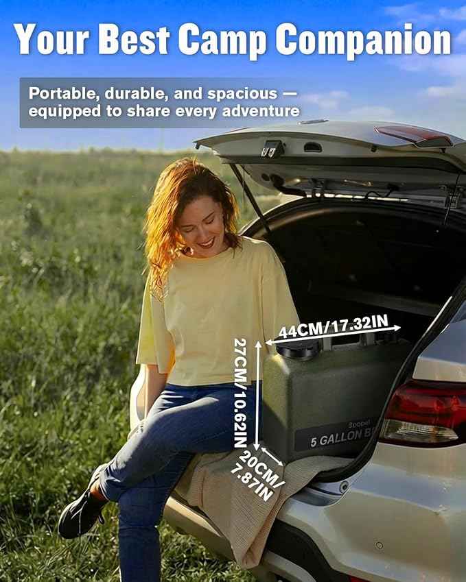 Portable Shower for Camping with 5-Gallon Water Jug, [Upgraded] 10000mAh Rechargeable Camping Shower with 5 Adjustable Speeds, Food Grade Material Water Containers for Hiking, Travel, Car, Pet
