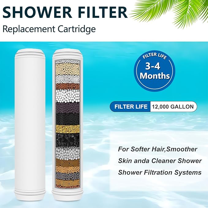Replacement Water Filter for Shower Head Handheld,Compatible with PWERAN and Fitespot Shower Head Handheld Filter System,Removes Heavy Metals and Chlorine.(2 Pack)