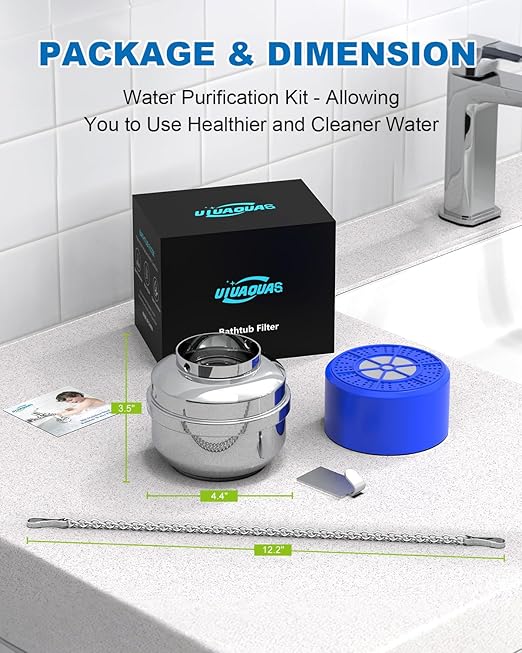 All Metal Bathtub Water Filter，Multi-Stage Filtration, Removes 99% Chlorine, Heavy Metals & Contaminants, Hard Water Softener, for Baby & Sensitive Skin