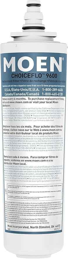 Moen 9601 ChoiceFlo Replacement Water Filter Compatible with Moen Sip Filtered Kitchen Faucets