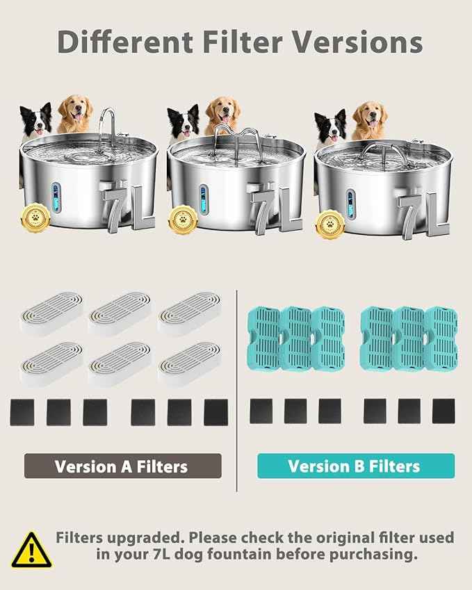 Cat Water Fountain Filters Replacement for 2.2L & 3.2L Square Stainless Steel Fountains & 7L Dog Water Fountains, 12 Carbon Filters & 12 Pre-Filter Sponges (PS06)
