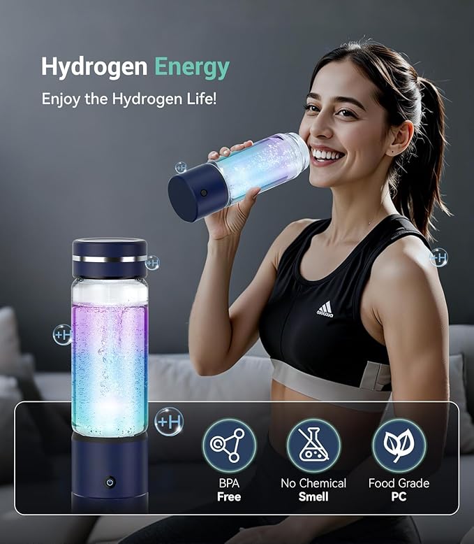 5.0 Upgrade 4000PPB High Concentration Hydrogen Water Bottle Generator【NO.1-24-Hour Hydrogen Lock】 SPE PEM Technology, Double Hydrogen Content & High Borosilicate Glass for Post-Workout Recovery