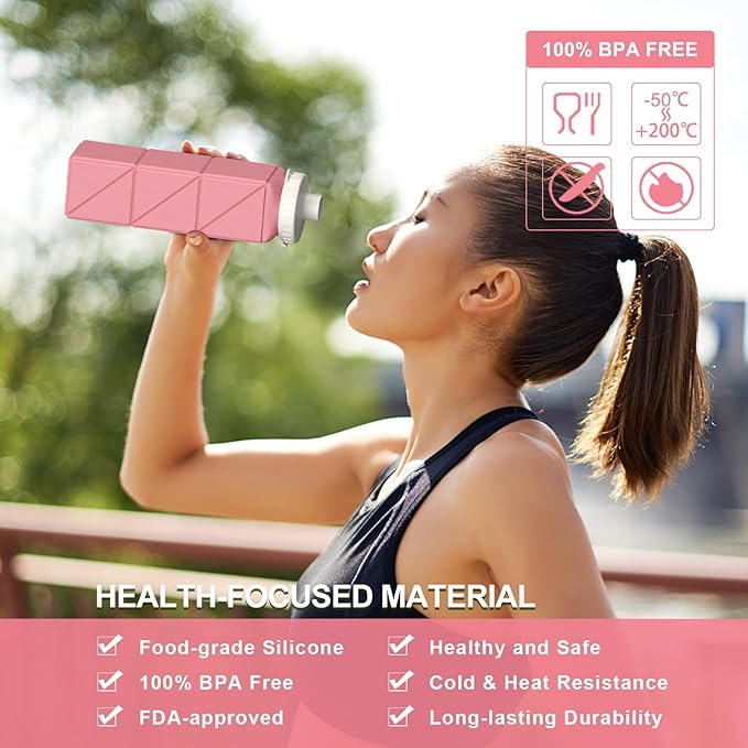 Collapsible Water Bottles 20.6oz 2 Pack, Silicone Foldable Portable Travel Water Bottle, BPA-free, Reusable Leakproof for Traveling Camping Hiking Cycling Sports Outdoor (Blue+Pink)