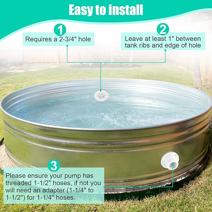 Threaded Inlet Strainer Kit Include Rubber Washer and Strainer Nut, Fits Intex Filter Pumps with 1-1/2" Hoses for Intex Stock Tank Pools and Stock Tank Pool Filter Kit Pool Accessories (2 Pcs) - AquaVibe