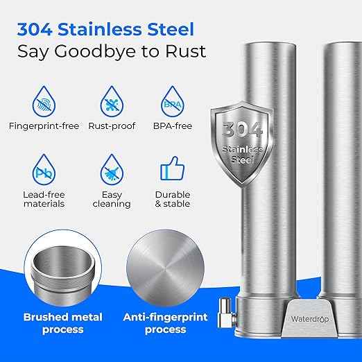 Waterdrop DST Under Sink Water Filter System, Under Sink Water Filtration System, NSF Certified Elements, Reduce Chlorine, PFOA/PFOS, Bad Taste & Odor, Silver Ions Enhanced Filtration, Stainless Steel - AquaVibe