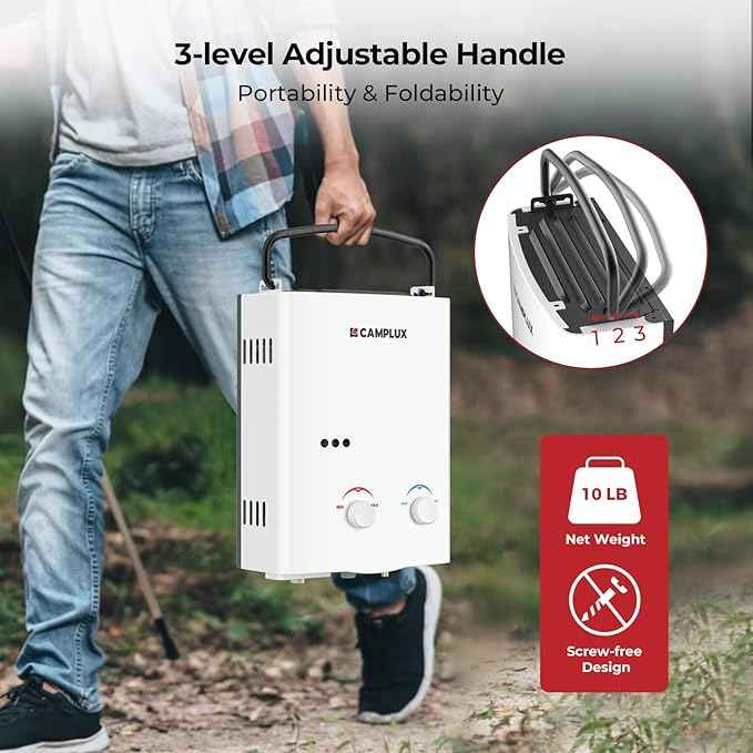 CAMPLUX Tankless Water Heater Outdoor, 1.32 GPM Portable Propane Camping Water Heater, 5L, AY132, White