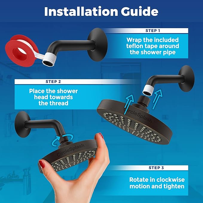 High Pressure Shower Head - Anti-Clogging Silicone Nozzles - 2.5 GPM Removable Restrictor - Easy Clean Adjustable Replacement - easy to install with Plumbers Tape - 6 inch - Oil Rubbed Bronze Finish - AquaVibe