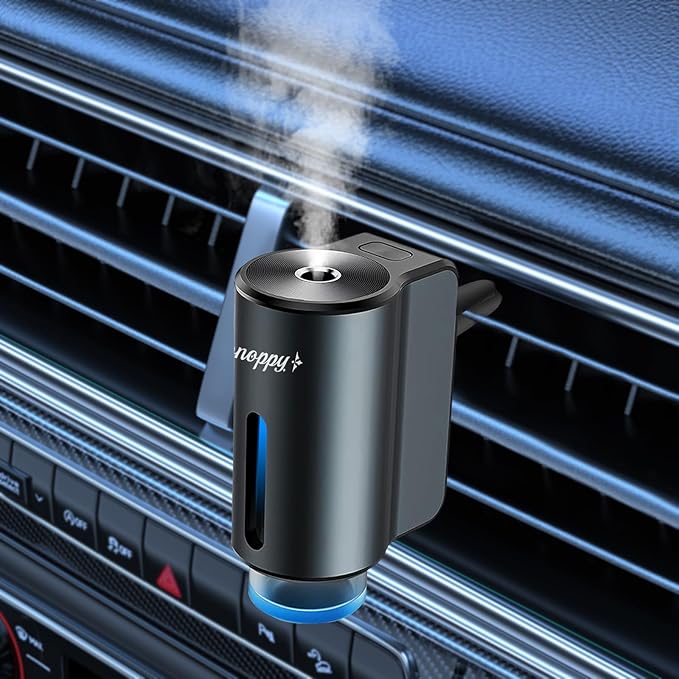 Smart Car Air Fresheners Diffuser with 4pcs Essential Oils, Automotive Scent Dispenser Rechargeable Aromatherapy Diffuser Vent Clip for Cars, 3 Adjustable Modes (Grey with 20pcs Oils)
