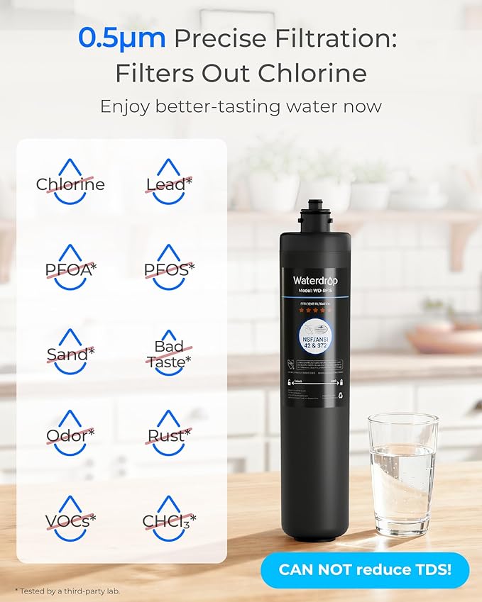 Waterdrop RF15 Replacement Filter Cartridge for 15UA/15UB/15UC Under Sink Water Filter, Reduces PFOA/PFOS, PFAS, Lead, Chlorine, Bad Taste & Odor, NSF/ANSI 42 Certified, 19K Gallons High Capacity