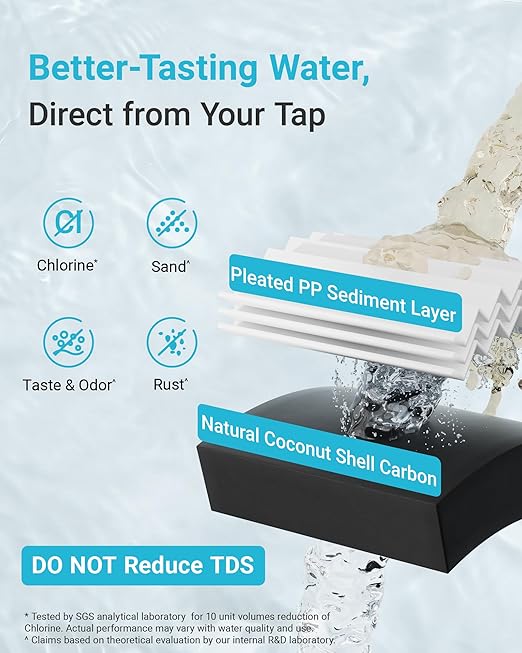 Aqua Crest UP16 Under Sink Water Filter System, Reduces up to 99.52% Chlorine, Bad Taste & Odor, Under Counter Water Filter Direct Connect to Kitchen Faucet, 11K Gallons