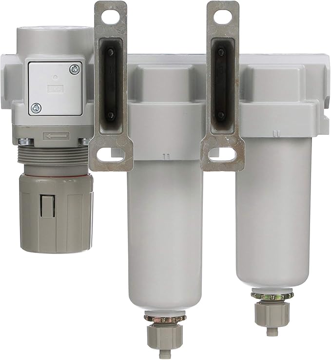 PneumaticPlus SAU330-N03G-MEP Three Stage Compressed Air Drying System - Particulate Air Filter, Coalescing Filter, Air Pressure Regulator Combo 3/8" NPT - Metal Bowl, Manual Drain, Gauge - AquaVibe