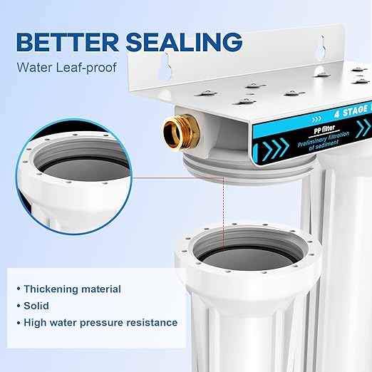 RV Dual Water Filter System, 4-Layer 2 Stage RV Water Filtration System, Removes Sediments,Chlorine,Heavy Metals, Odors, Water Filter for RV, Campers, 3/4'' Lead-Free Hose Quick Connectors