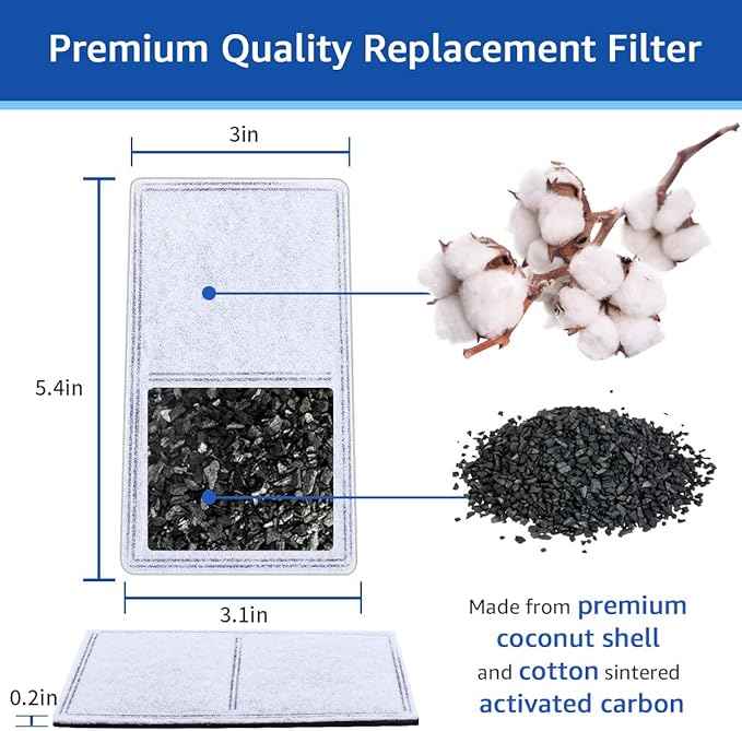 12PCS Replacement Carbon Filters Compatible with PetSafe Drinkwell Fountain Platinum Multi-Tier Everflow Outdoor, Charcoal Dog and Cat Water Fountain Filter