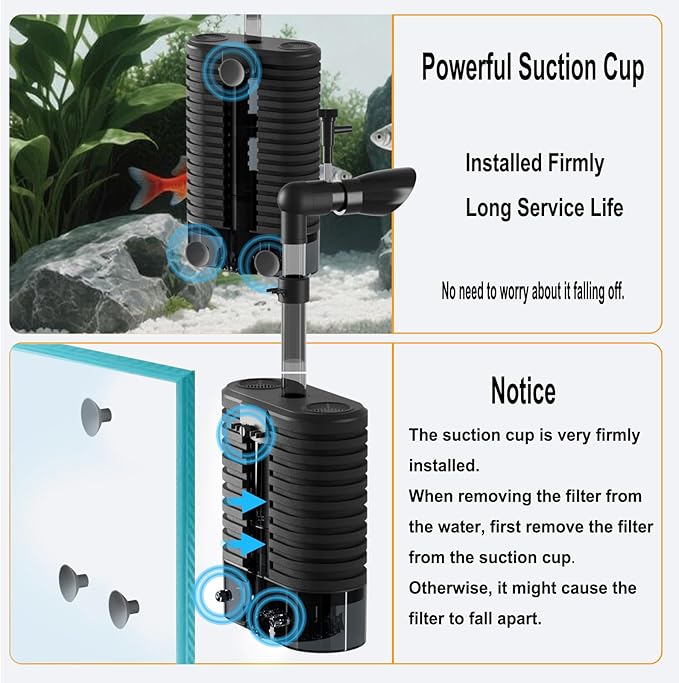 Carefree Fish Aquarium USB Sponge Filter Quiet for 10~30Gal Fish Tank for Saltwater and Freshwater with Biochemical Filtration Balls and Fluidized Beds