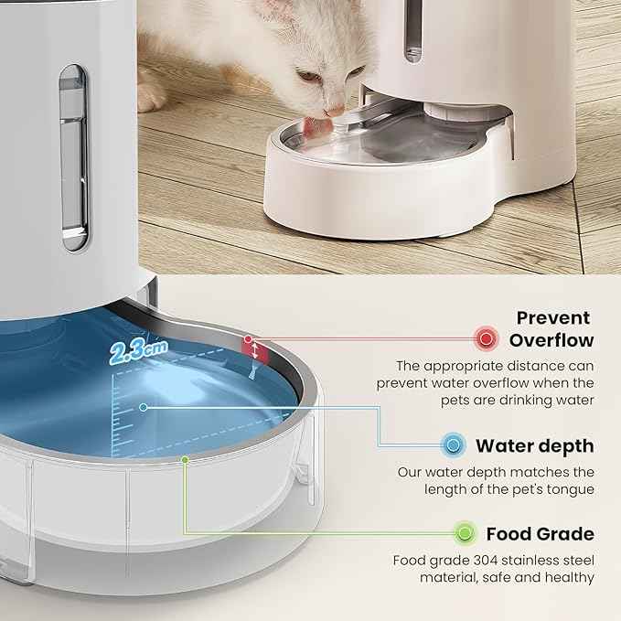 CZPET Dog Water Bowl Dispenser with Filter, 8L Automatic Dog and Cat Water Dispenser with Stainless Steel Bowl, Gravity Waterer, Large Capacity, and Quiet Drinking Area for Pets (8L+Filter,White)