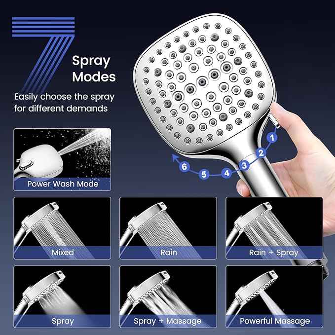 Filtered Shower Head with Handheld, High Pressure 7 Spray Showerhead with Filters, Detachable Shower Heads, Water Softener Filters for Hard Water - Remove Chlorine (Chorme)